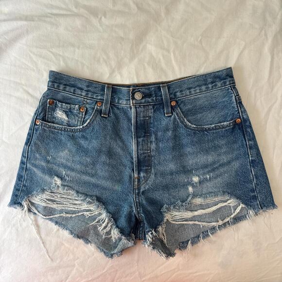 levis 501 distressed high rise denim shorts w29 vintage cutoff - Picture 3 of 7